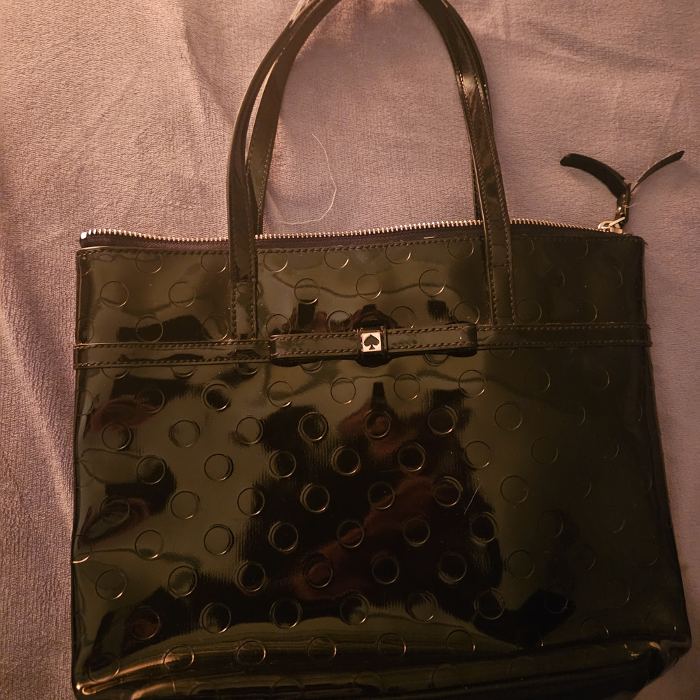 Authentic Kate Spade Black Leather Patent Tote Bag with Gold Hardware - Picture 2 of 6